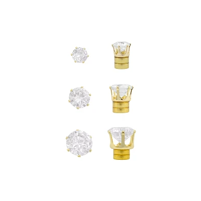 Multi-Pack CZ Hexagon Goldtone Magnetic Fake Stud Earrings - 3 Pair