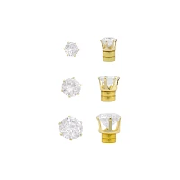 Multi-Pack CZ Hexagon Goldtone Magnetic Fake Stud Earrings - 3 Pair
