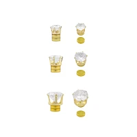 Multi-Pack CZ Hexagon Goldtone Magnetic Fake Stud Earrings - 3 Pair