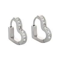 Silvertone CZ Heart Huggie Earrings