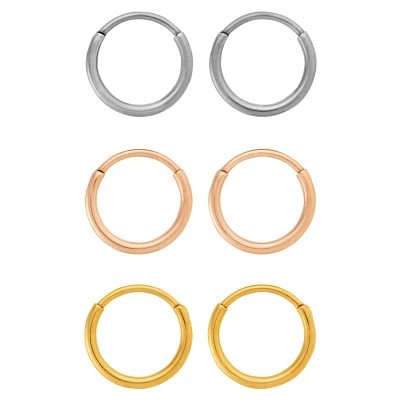 Multi-Pack Silvertone Rose Goldtone and Goldtone Titanium Hoop Earrings - 3 Pair