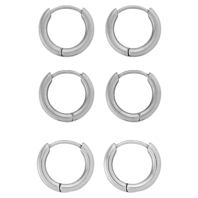 Multi-Pack Silvertone Titanium Thick Hoop Earrings - 3 Pair