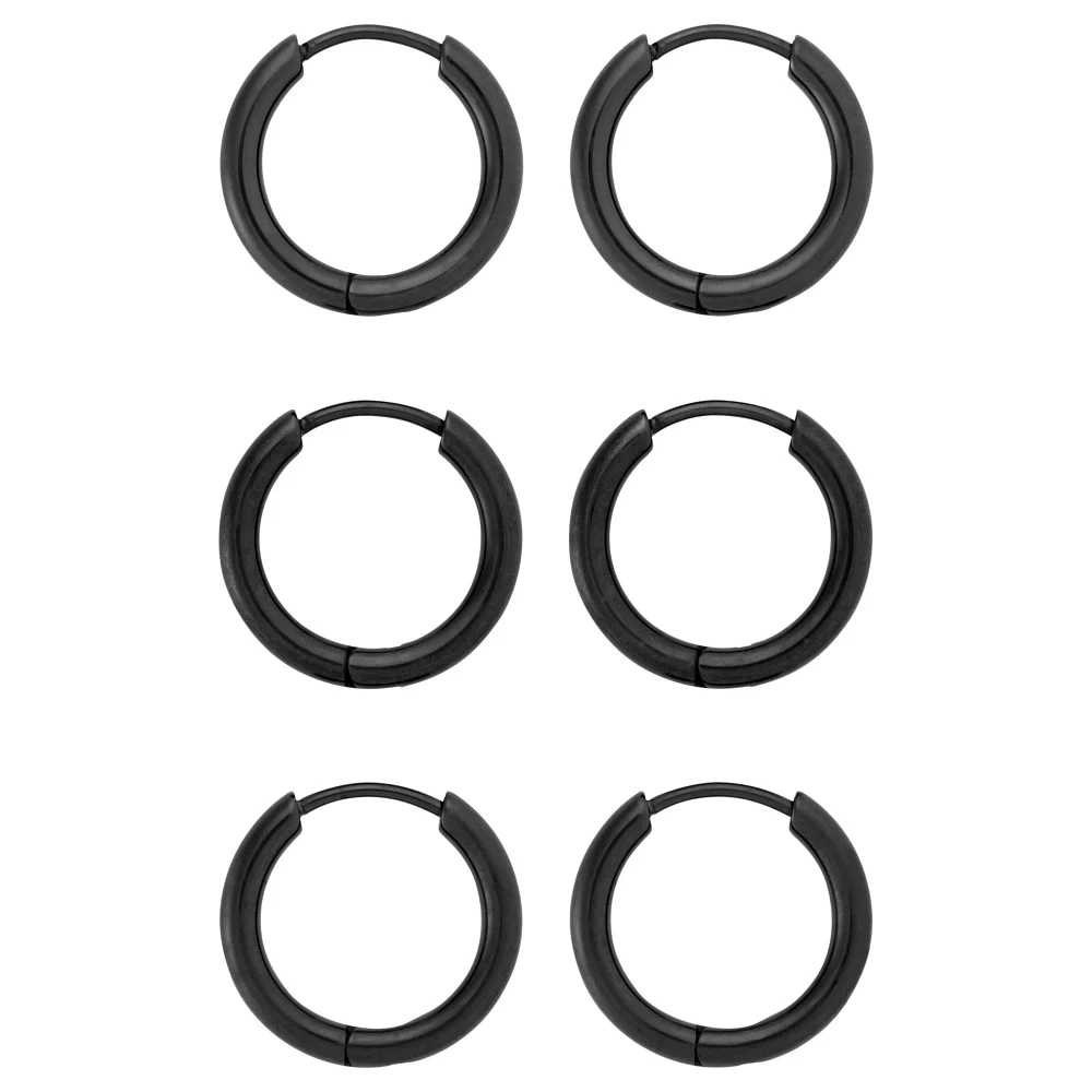 Multi-Pack Black Titanium Hoop Earrings - 3 Pair