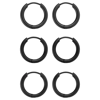 Multi-Pack Black Titanium Hoop Earrings - 3 Pair
