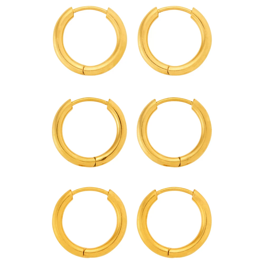 Multi-Pack Goldtone Titanium Thick Hoop Earrings - 3 Pair