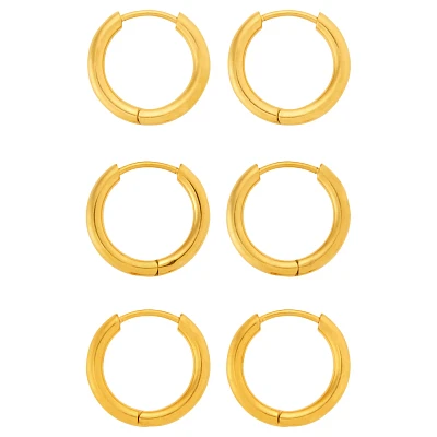 Multi-Pack Goldtone Titanium Thick Hoop Earrings - 3 Pair