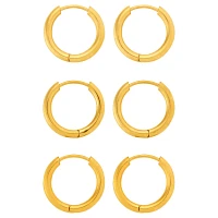 Multi-Pack Goldtone Titanium Thick Hoop Earrings - 3 Pair