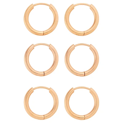 Multi-Pack Rose Goldtone Titanium Thick Hoop Earrings - 3 Pair