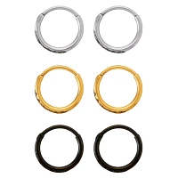 Multi-Pack CZ Titanium Silvertone Goldtone and Black Hoop Earrings - 3 Pair