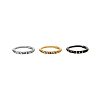 Multi-Pack CZ Titanium Silvertone Goldtone and Black Hoop Earrings - 3 Pair
