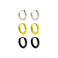 Multi-Pack Silvertone Goldtone Black Huggie Hoop Earrings - 3 Pair