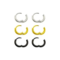 Multi-Pack Silvertone Goldtone Black Huggie Hoop Earrings - 3 Pair