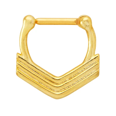 Gold Titanium 3 Row Chevron Clicker Septum Ring - 16 Gauge
