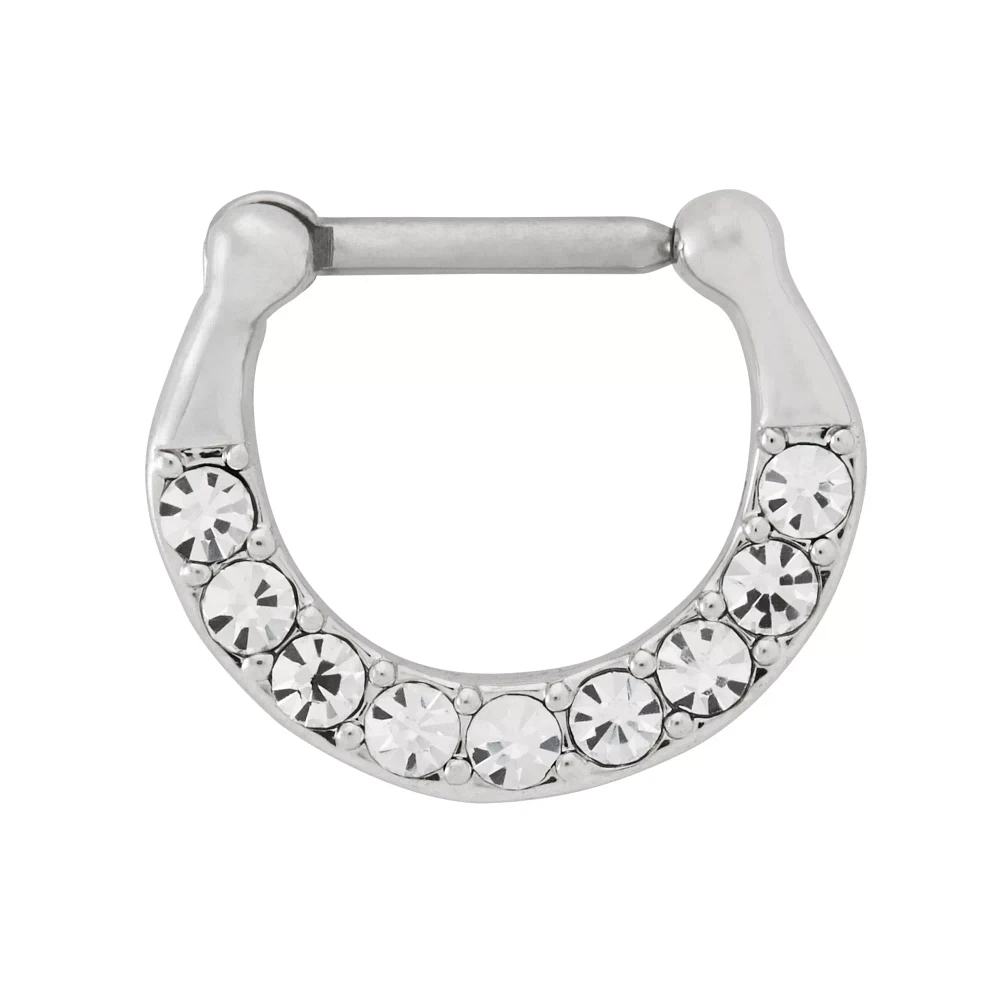 Silver CZ Titanium Clicker Septum Ring - 16 Gauge
