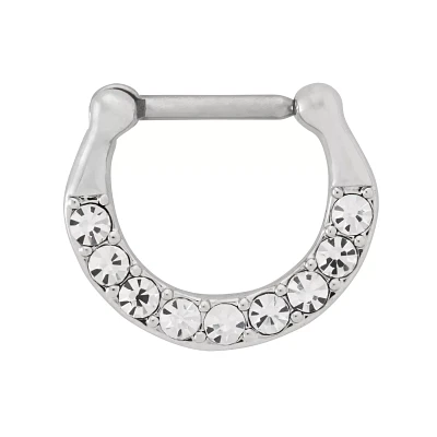 Silver CZ Titanium Clicker Septum Ring - 16 Gauge