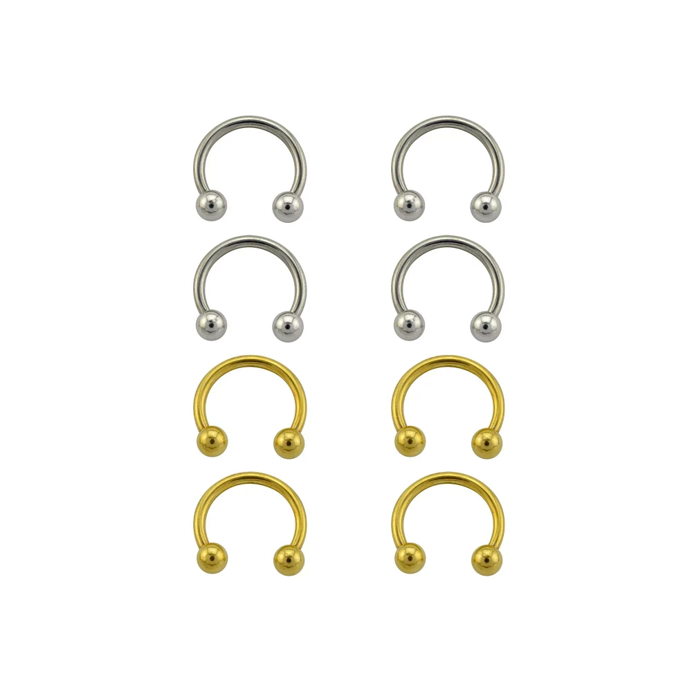 Multi-Pack Silvertone and Goldtone Titanium Horseshoe Rings 8 Pack - 14 Gauge