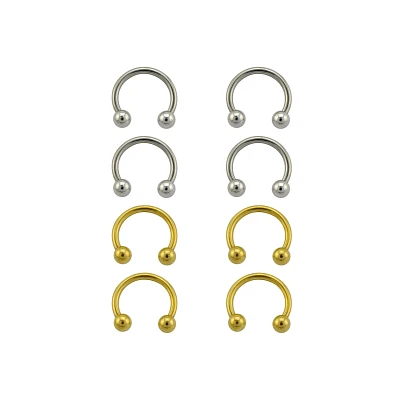 Multi-Pack Silvertone and Goldtone Titanium Horseshoe Rings 8 Pack - 14 Gauge