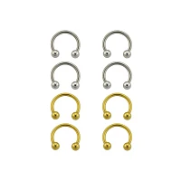 Multi-Pack Silvertone and Goldtone Titanium Horseshoe Rings 8 Pack - 14 Gauge