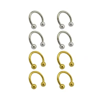 Multi-Pack Silvertone and Goldtone Titanium Horseshoe Rings 8 Pack - 14 Gauge
