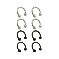 Multi-Pack Silvertone and Black Titanium Horseshoe Rings 8 Pack - 14 Gauge