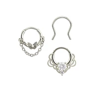 Multi-Pack Silver Ornate Septum Rings 3 Pack - 16 Gauge