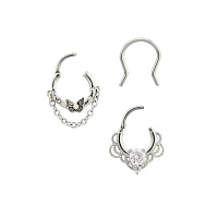 Multi-Pack Silver Ornate Septum Rings 3 Pack - 16 Gauge