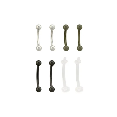 Multi-Pack Silvertone Black and Retainer Titanium Curved Barbells 8 Pack - 16 Gauge