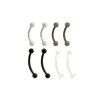 Multi-Pack Silvertone Black and Retainer Titanium Curved Barbells 8 Pack - 16 Gauge