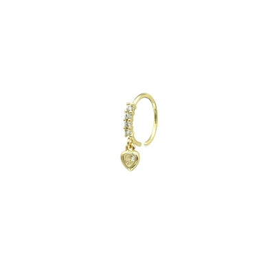 Gold CZ Heart Dangle Nose Ring - 20 Gauge