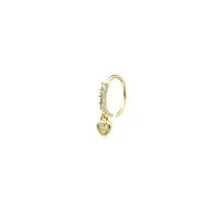 Gold CZ Heart Dangle Nose Ring - 20 Gauge