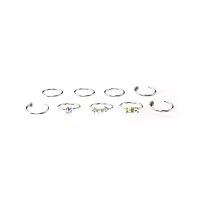 Multi-Pack CZ and Aurora Borealis Effect Hoops and Half Hoop Nose Rings 9 Pack - 20 Gauge