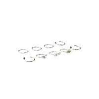 Multi-Pack CZ and Aurora Borealis Effect Hoops and Half Hoop Nose Rings 9 Pack - 20 Gauge