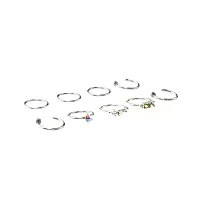 Multi-Pack CZ and Aurora Borealis Effect Hoops and Half Hoop Nose Rings 9 Pack - 20 Gauge