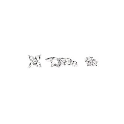 Multi-Pack Silver and CZ Cluster L-Bend Nose Hoop Pins 3 Pack - 20 Gauge