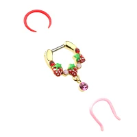 Multi-Pack CZ Strawberry Septum Clicker and Retainers 3 Pack - 16 Gauge