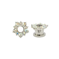 Flower Petal CZ Titanium Screw Fit Tunnels