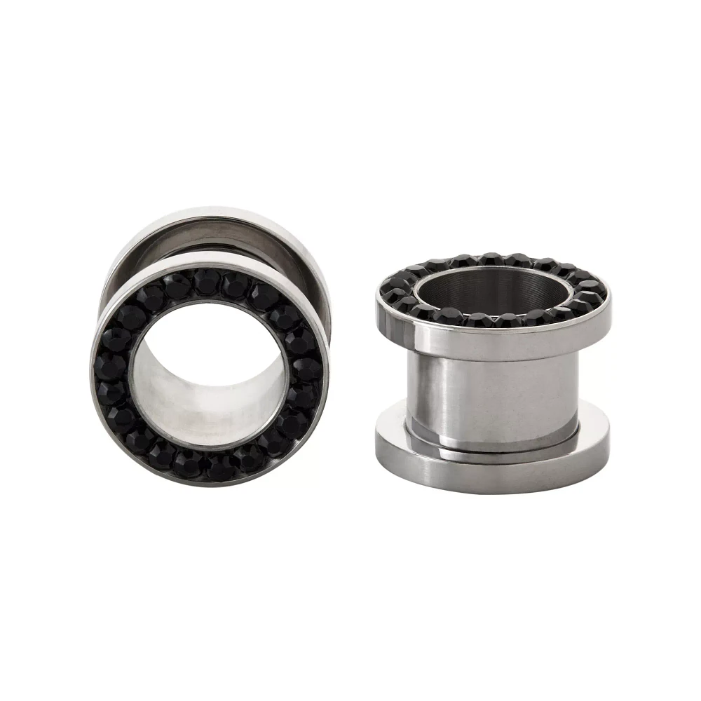 Black CZ Ring Screw Tunnel Plugs