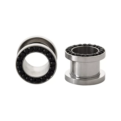 Black CZ Ring Screw Tunnel Plugs