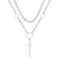 Silvertone Double Row Dagger Pendant Chain Necklace