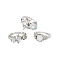Multi-Pack CZ Opal-Effect Celestial Rings - 3 Pack