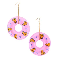 Duck Doughnut Pool Float Dangle Earrings