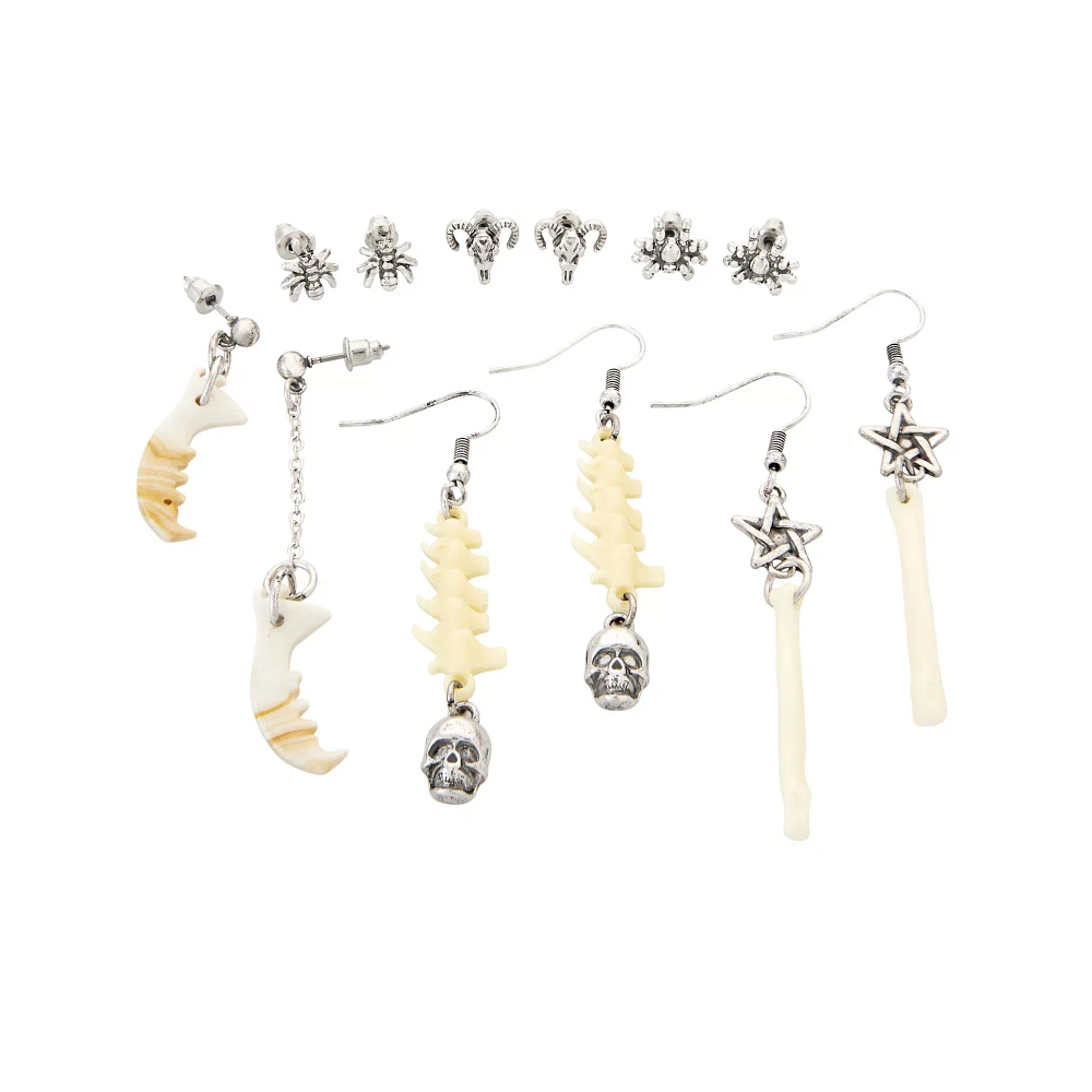 Multi-Pack Spider and Bones Stud and Dangle Earrings - 6 Pack