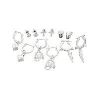 Multi-Pack Silver Skull Scorpion and Dice Stud and Huggie Hoop Earrings - 6 Pack