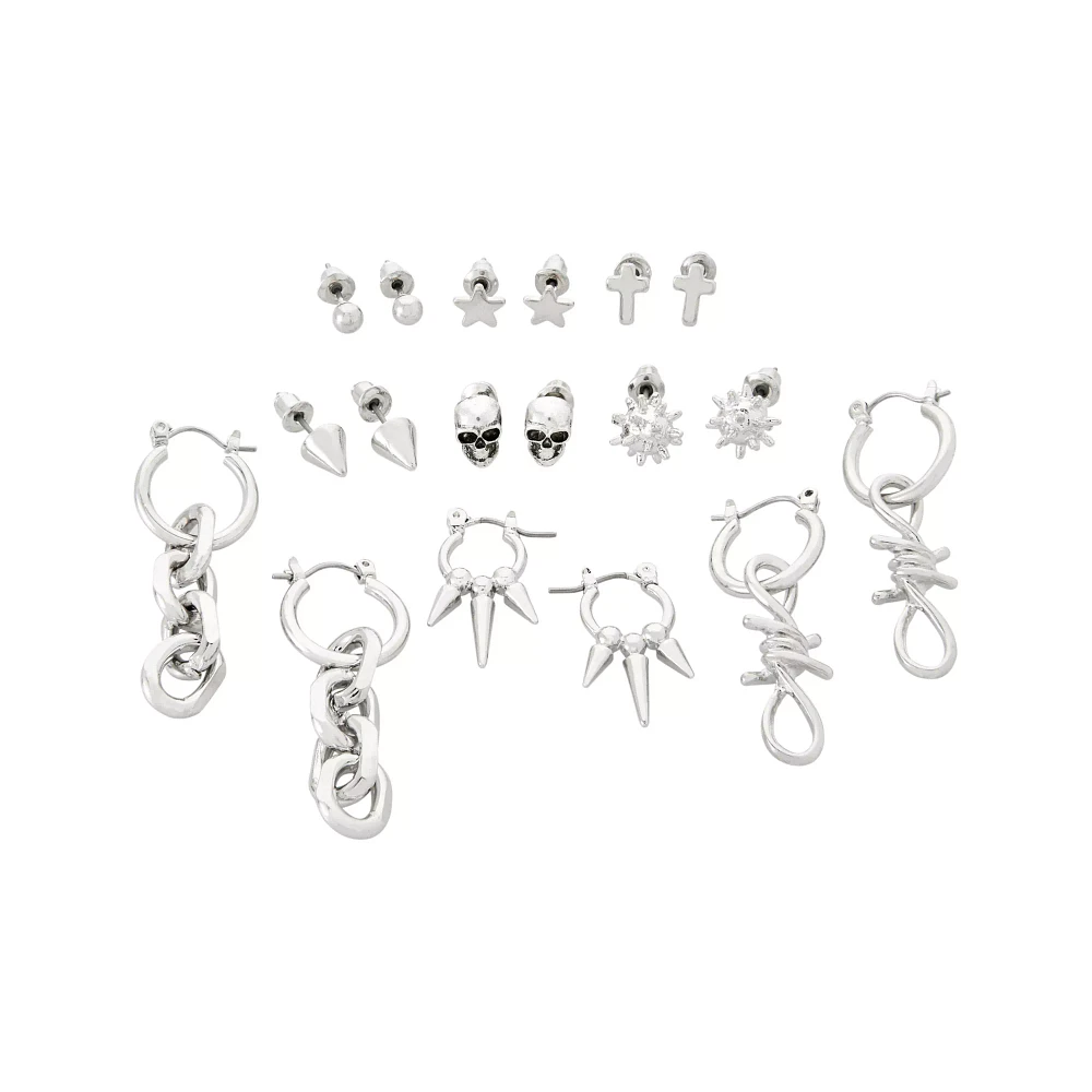 Multi-Pack Silver Grunge Earrings - 9 Pack
