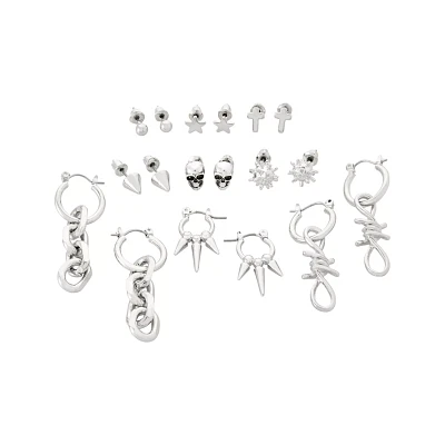 Multi-Pack Silver Grunge Earrings - 9 Pack
