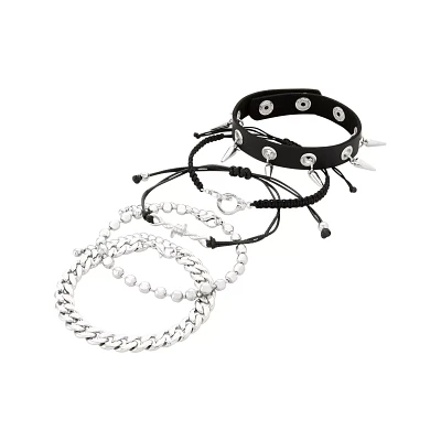 Multi-Pack Silver and Black Spike Chain Bracelets - 5 Pack