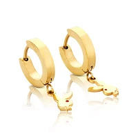 CZ Playboy Bunny Goldtone Titanium Hoop Huggie Dangle Earrings 3 Pack - 18 Gauge