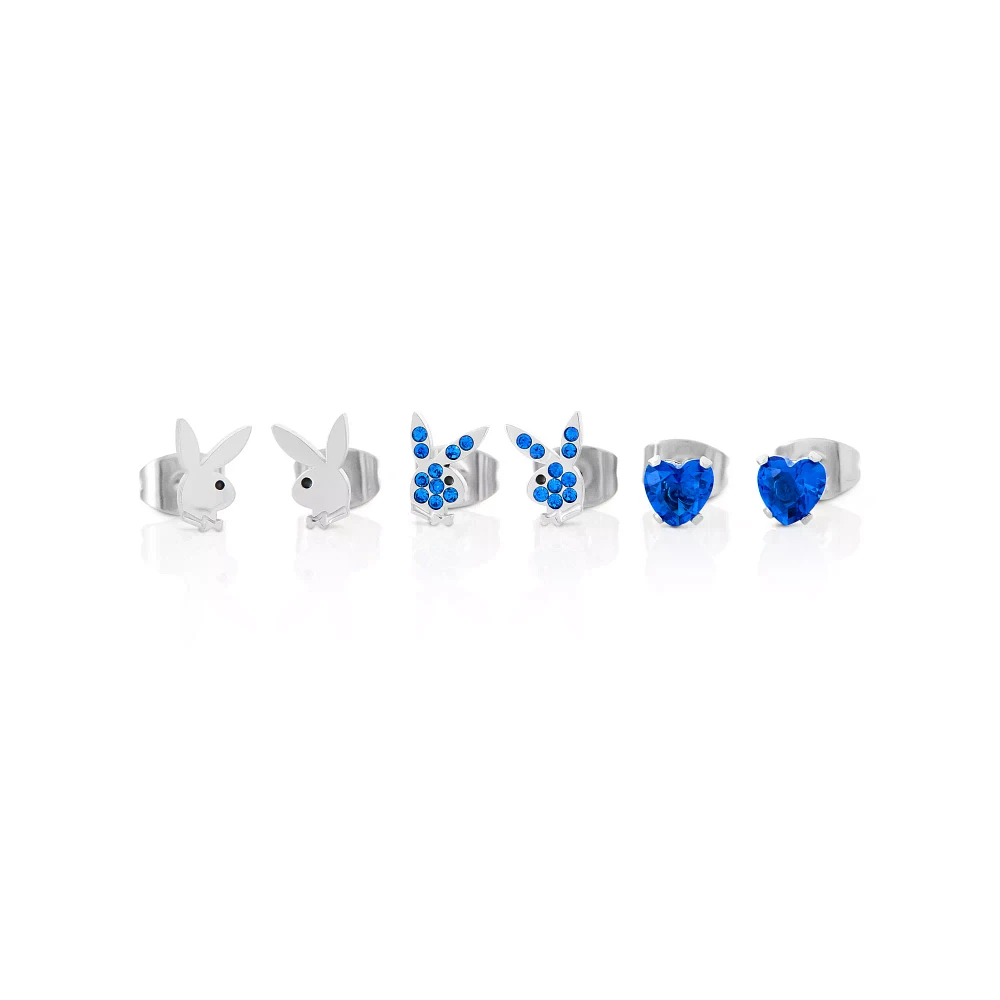 Multi-Pack CZ Playboy Bunny Titanium Heart Stud Earrings