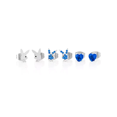 Multi-Pack CZ Playboy Bunny Titanium Heart Stud Earrings
