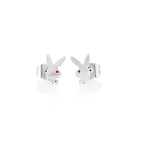 Multi-Pack CZ Silvertone Playboy Bunny Titanium Heart Stud Earrings - 3 Pair
